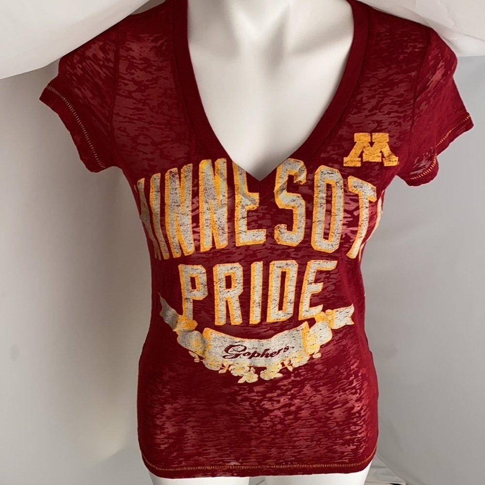 G for Her Minnesota Pride red and gold v-neck short sleeve t-shirt